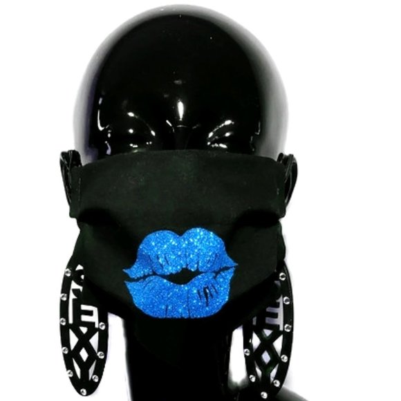 Sexy Lime Green Lips Handmade Cotton Face Mask. - Picture 5 of 6